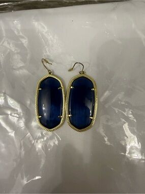 Like New Elle Gold Drop Earrings in Navy Opaque Glass